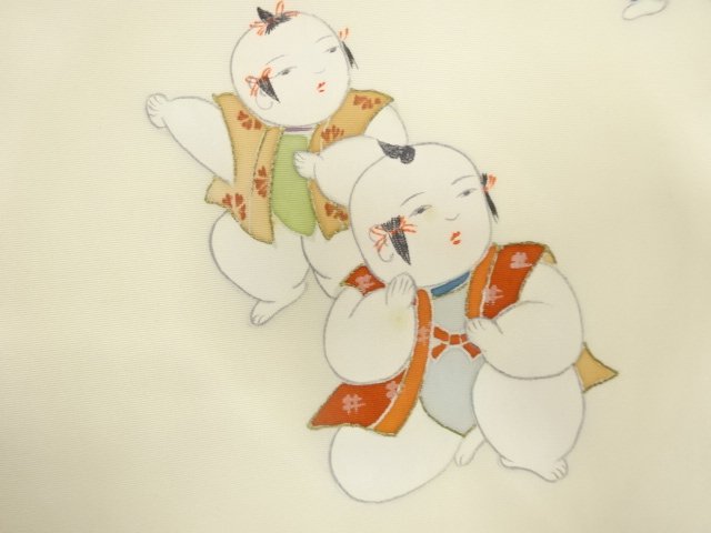 JAPANESE KIMONO / ANTIQUE SHIOZE HAND-PAINTED GOSHO NINGYO PATTERN NAG